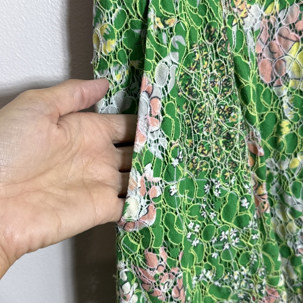 Maeve Anthropologie Womens Fit Flare Dress Size 6 Green Lace Sequin Garden Party - Picture 5 of 10